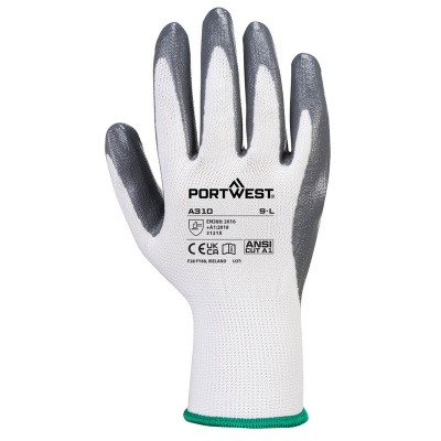 Portwest A310 Grey and White Nitrile Flexo Grip Gloves